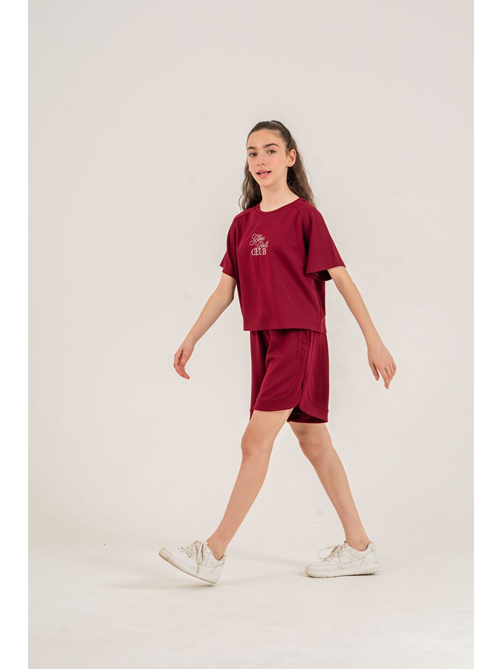 Bordo Glow Girls Club Nakışlı Yumaşak Dokulu-Comfort Kumaş Kız Çocuk Alt Üst Eşofman Takımı-5