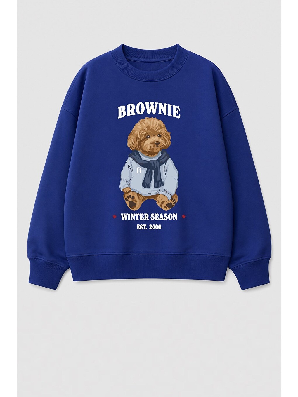 Lacivert Erkek Çocuk 3 İplik Kumaş Ayıcık Baskılı Pamuklu Sweatshirt