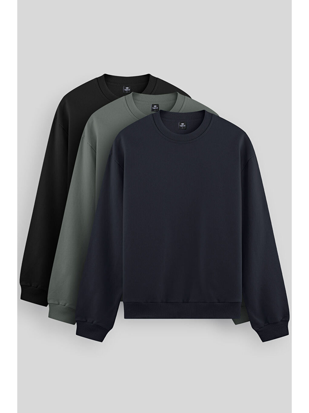 Standart Fit Basic O Yaka  3lü Paket Siyah-Lacivert-Çağla Erkek  Sweatshirt  88053