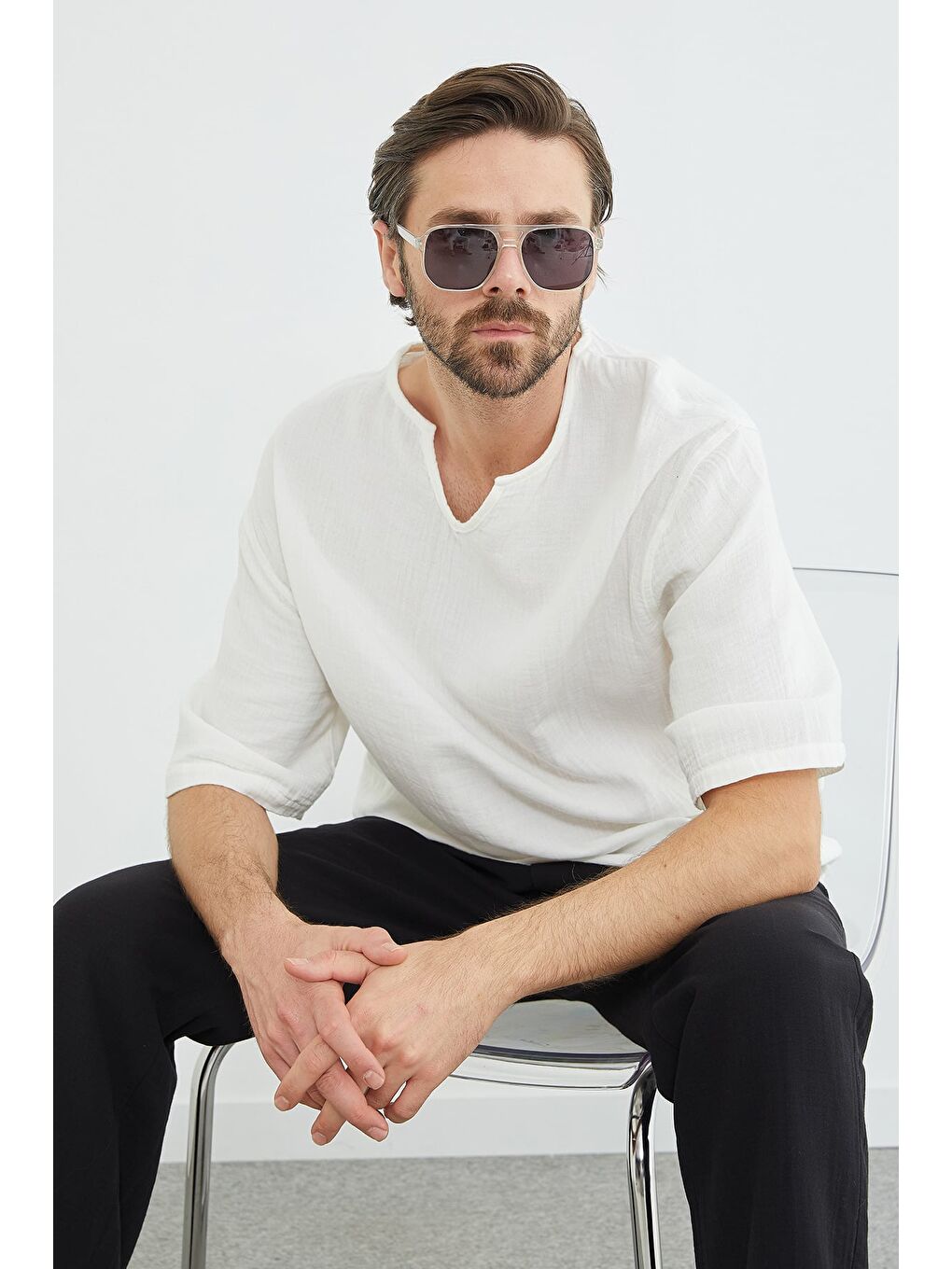 Ekru Basic Müslin Kumaş Salaş Tişört