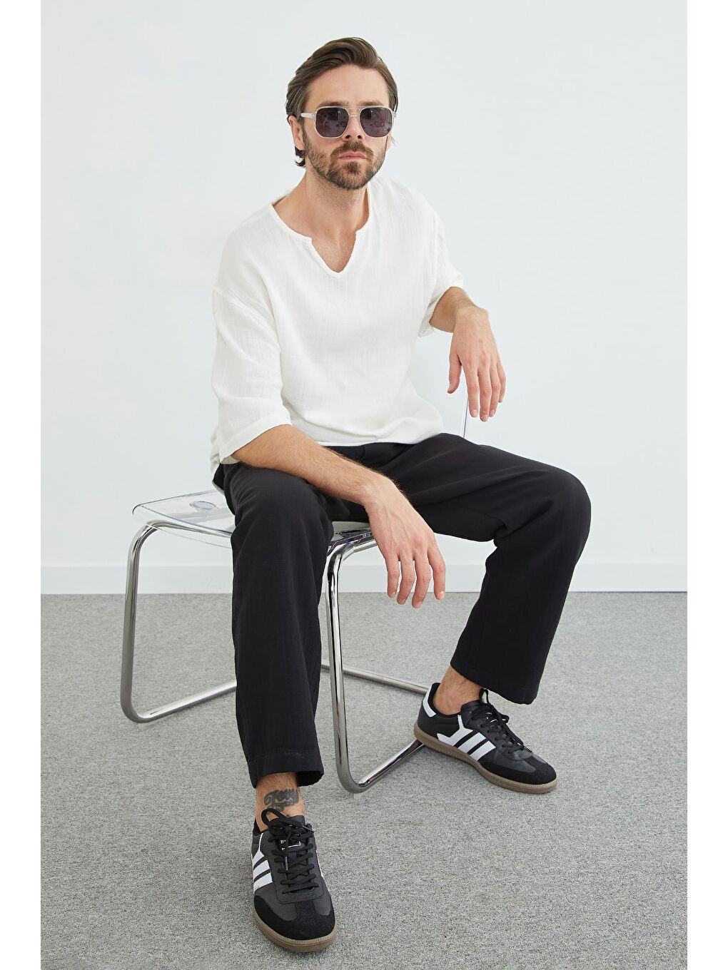 Ekru Basic Müslin Kumaş Salaş Tişört-1