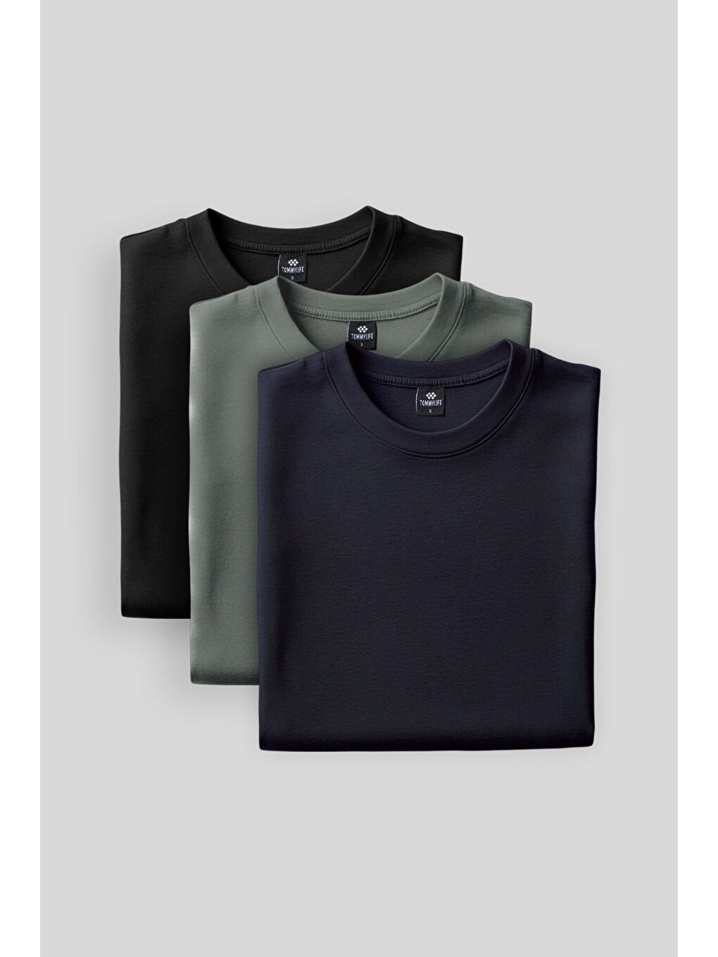 Standart Fit Basic O Yaka  3lü Paket Siyah-Lacivert-Çağla Erkek  Sweatshirt  88053-1