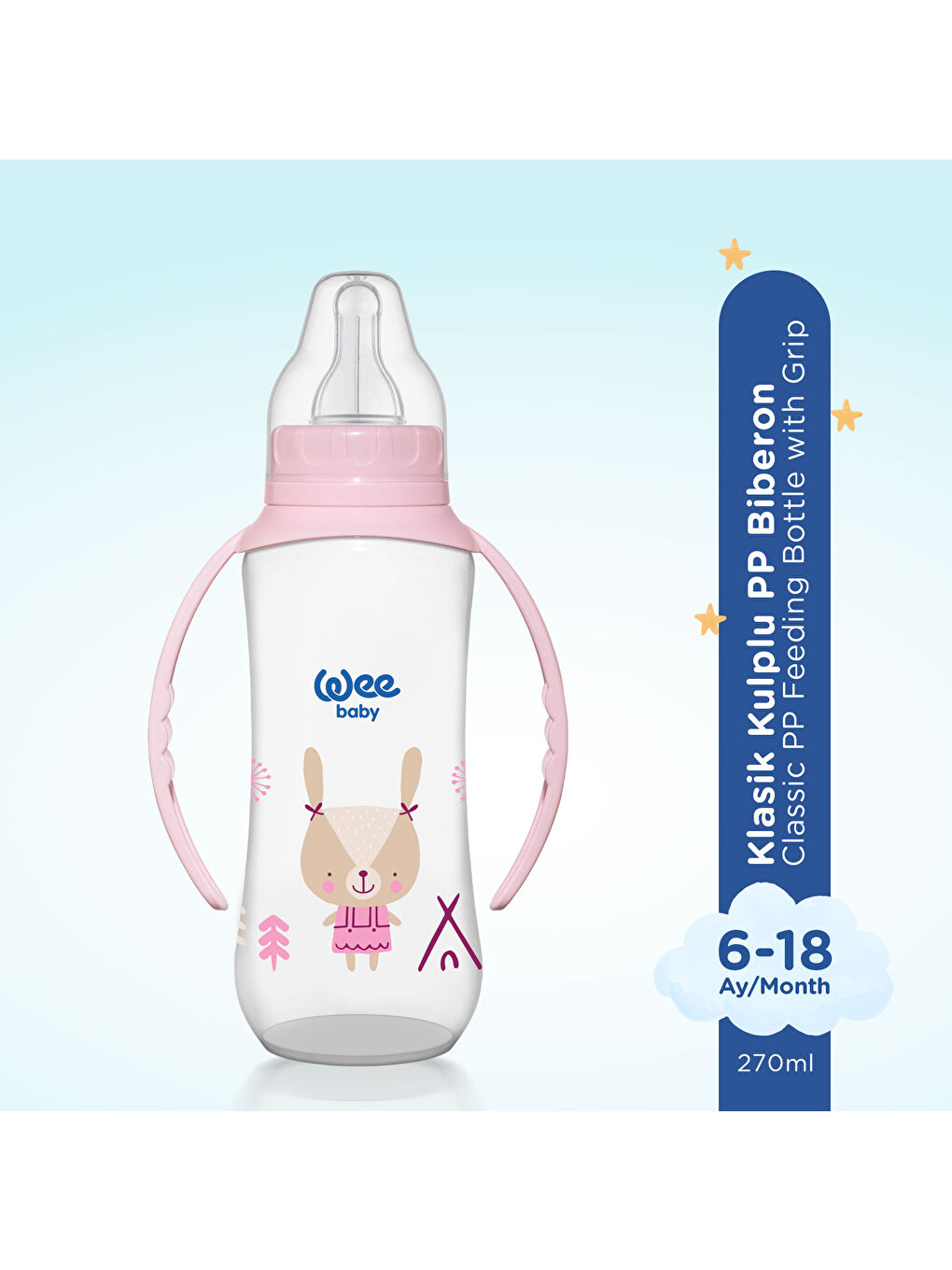 Klasik Kulplu PP Biberon 270 ml - PEMBE-1