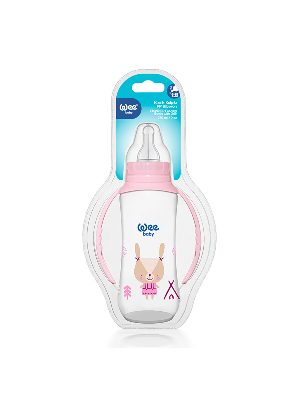 Klasik Kulplu PP Biberon 270 ml - PEMBE-2