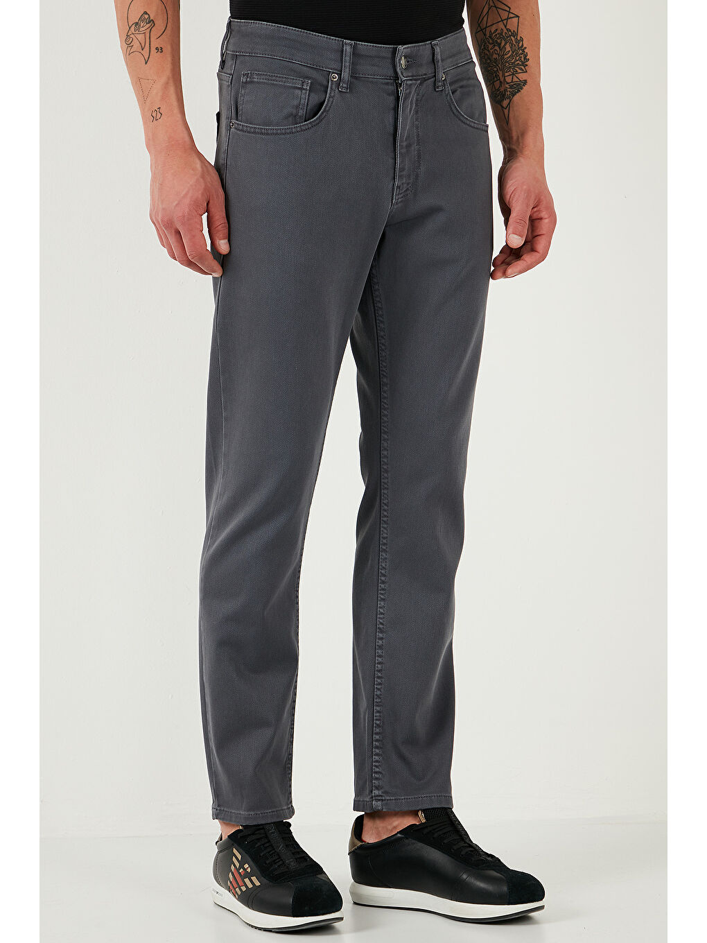 Gri Streç Pamuklu Comfort Fit Yüksek Bel Boru Paça Jeans 4400S65TEXAS-1