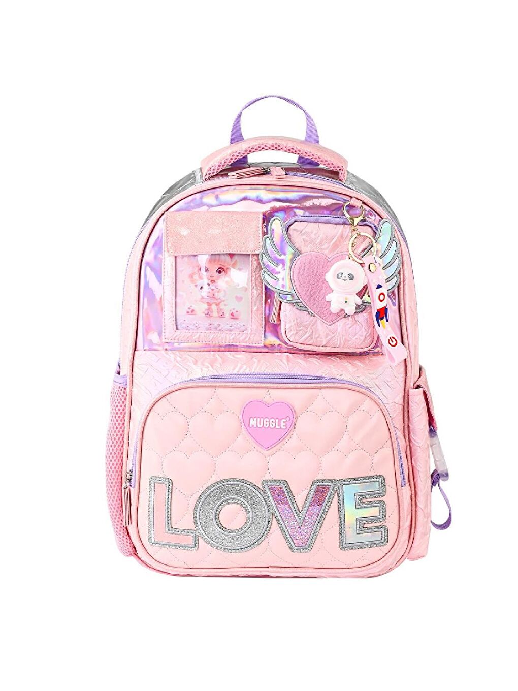 2 Bölmeli Love Okul Çantası + Beslenme Çantası Pudra Pembe 2 Li Set-1