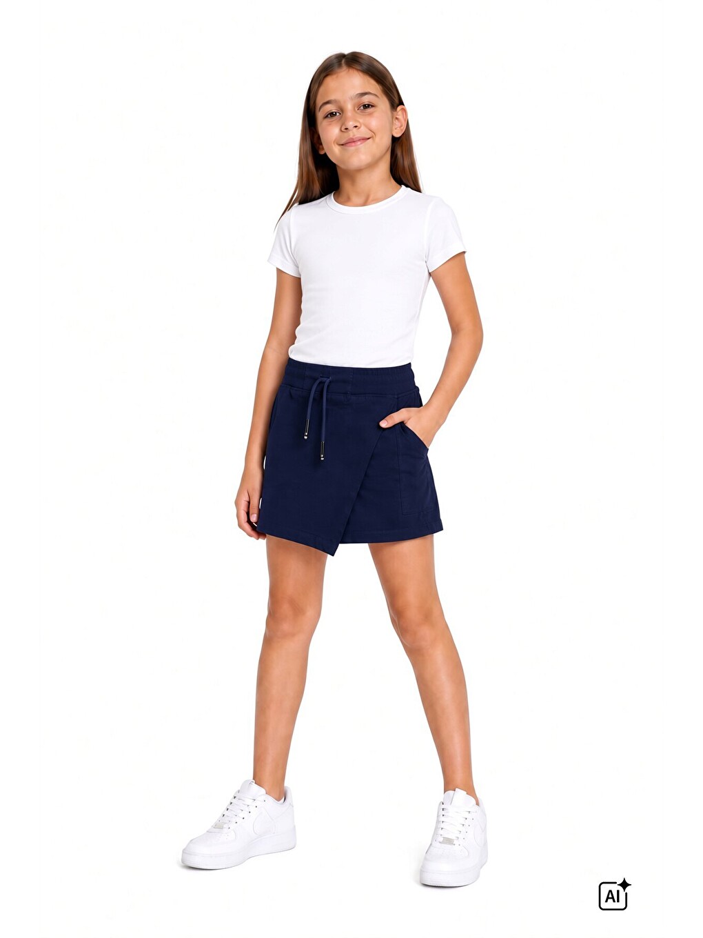 Lacivert Kız Çocuk Beli Lastikli Basic Okul Şort Etek 24757