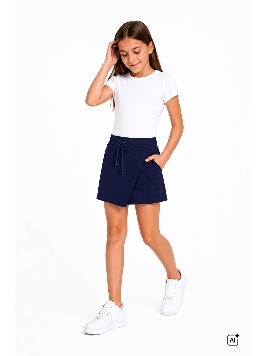 Lacivert Kız Çocuk Beli Lastikli Basic Okul Şort Etek 24757-3