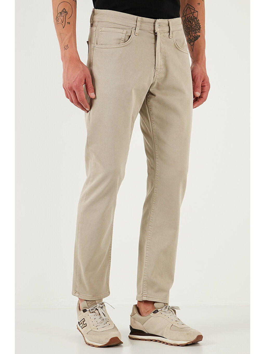 Bej Streç Pamuklu Comfort Fit Yüksek Bel Boru Paça Jeans 4400S65TEXAS-1