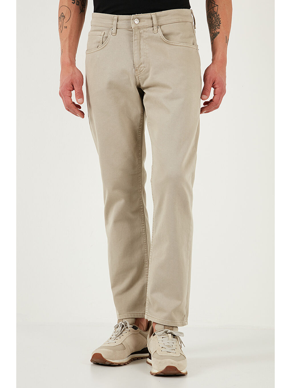 Bej Streç Pamuklu Comfort Fit Yüksek Bel Boru Paça Jeans 4400S65TEXAS-2