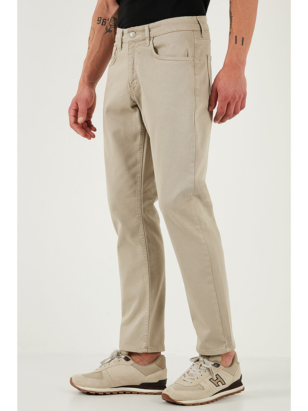 Bej Streç Pamuklu Comfort Fit Yüksek Bel Boru Paça Jeans 4400S65TEXAS-3