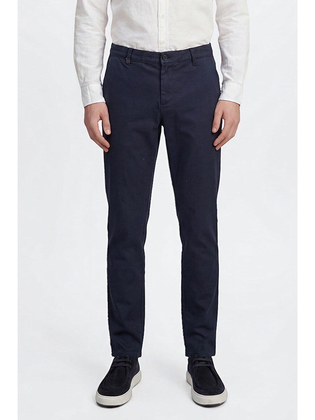 Erkek Lacivert Pamuklu Slim Fit Dar Kesim Armürlü Yan Cepli Casual Esnek Pantolon-1