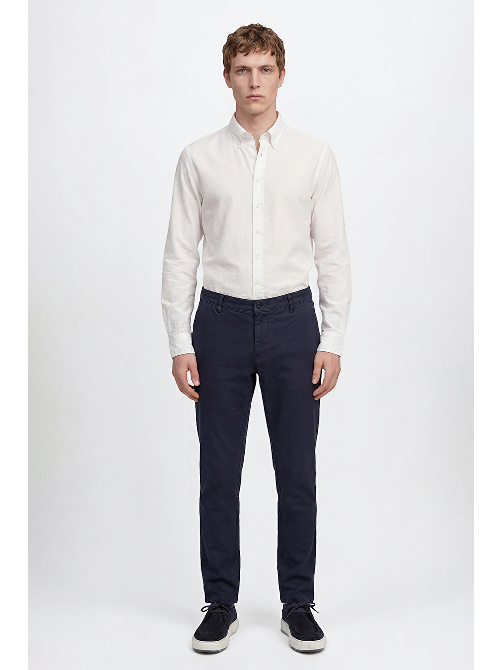 Erkek Lacivert Pamuklu Slim Fit Dar Kesim Armürlü Yan Cepli Casual Esnek Pantolon-3