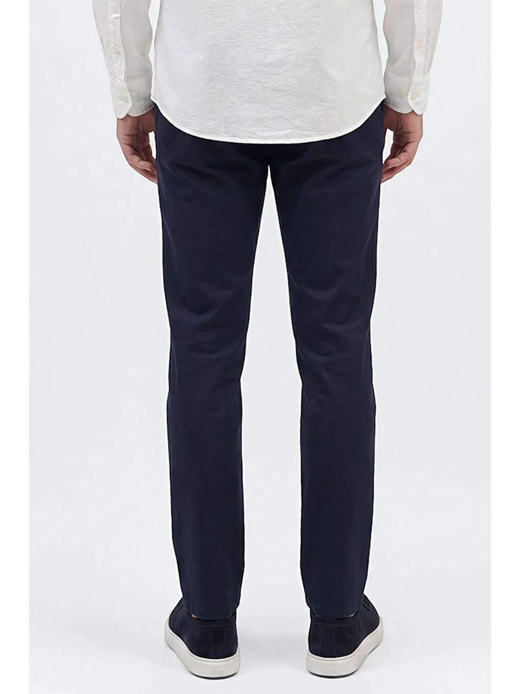 Erkek Lacivert Pamuklu Slim Fit Dar Kesim Armürlü Yan Cepli Casual Esnek Pantolon-4