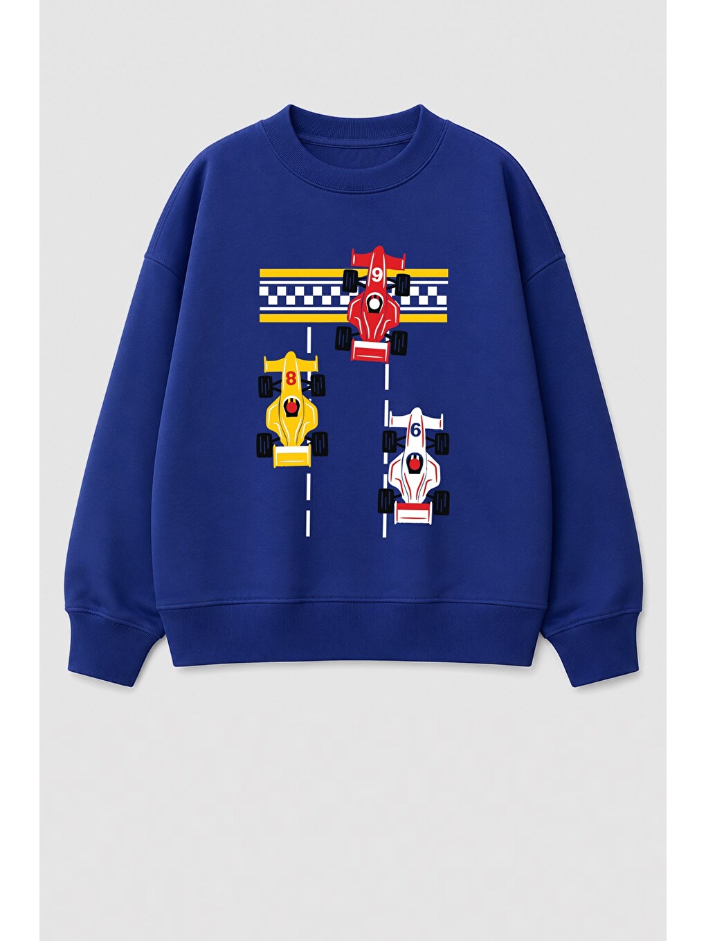 Lacivert Erkek Çocuk 3 İplik Kumaş Araba Baskılı Pamuklu Sweatshirt