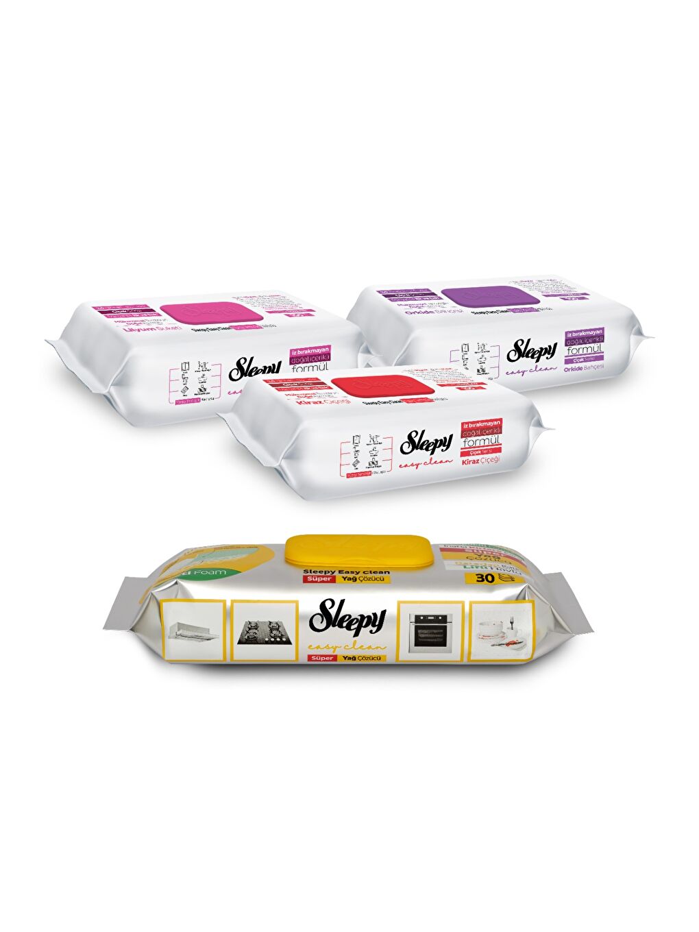 Easy Clean Çiçek Serisi&Süper Yağ Çözücü Yüzey Temizlik Havlusu&Mendili(3x100+30)-1