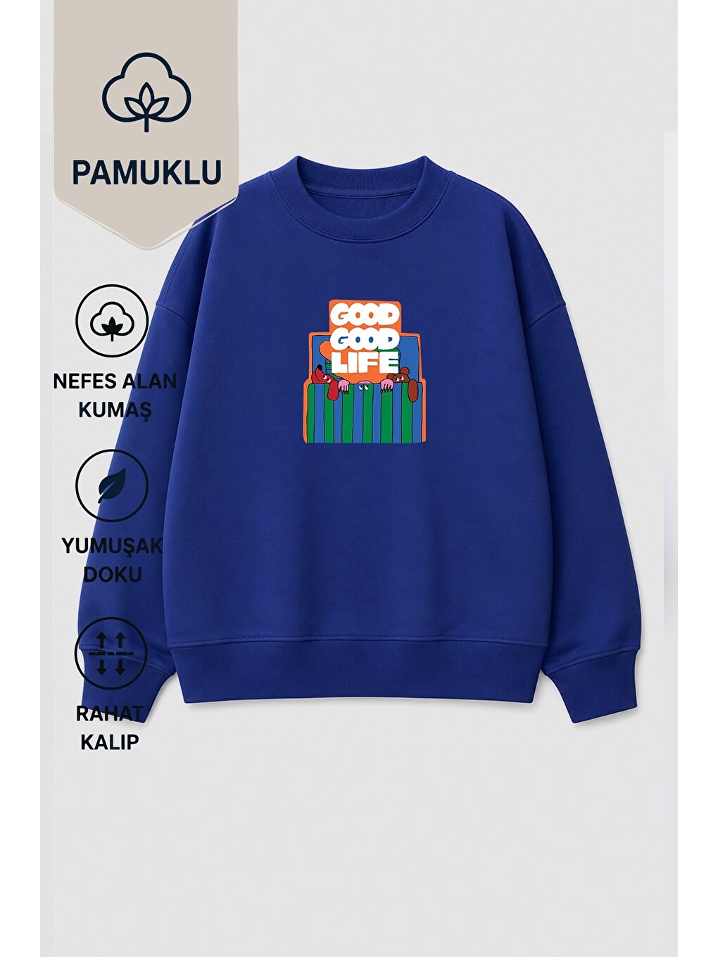 Lacivert Unisex Çocuk 3 İplik Kumaş Pamuklu Baskılı Sweatshirt-1