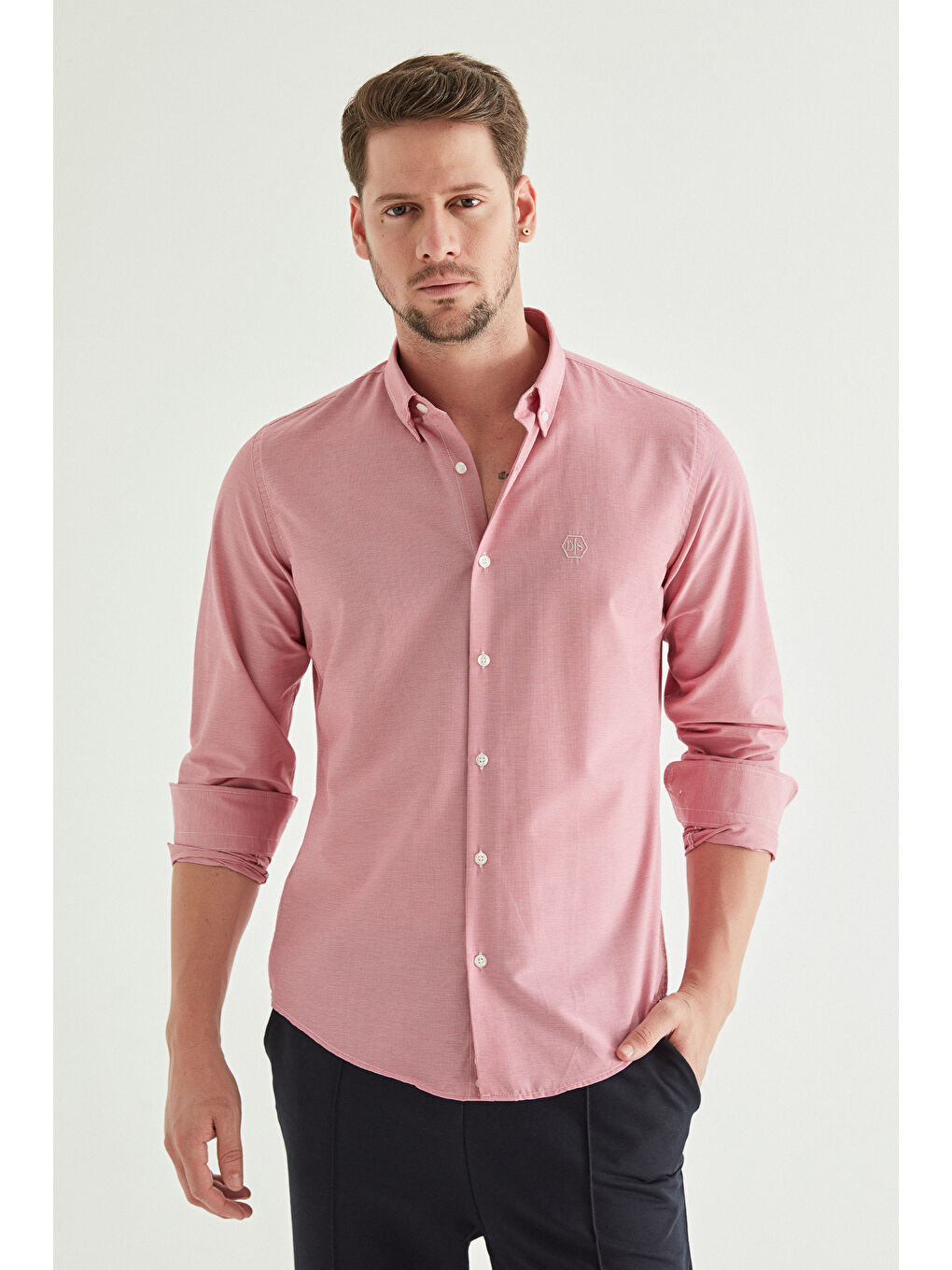 Slim Fit Fuşya Pötikare Gömlek