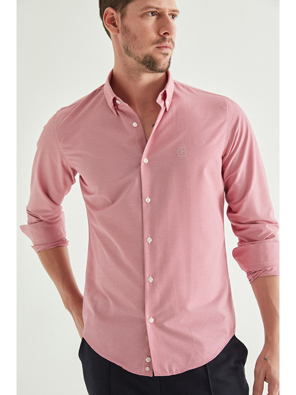 Slim Fit Fuşya Pötikare Gömlek-1