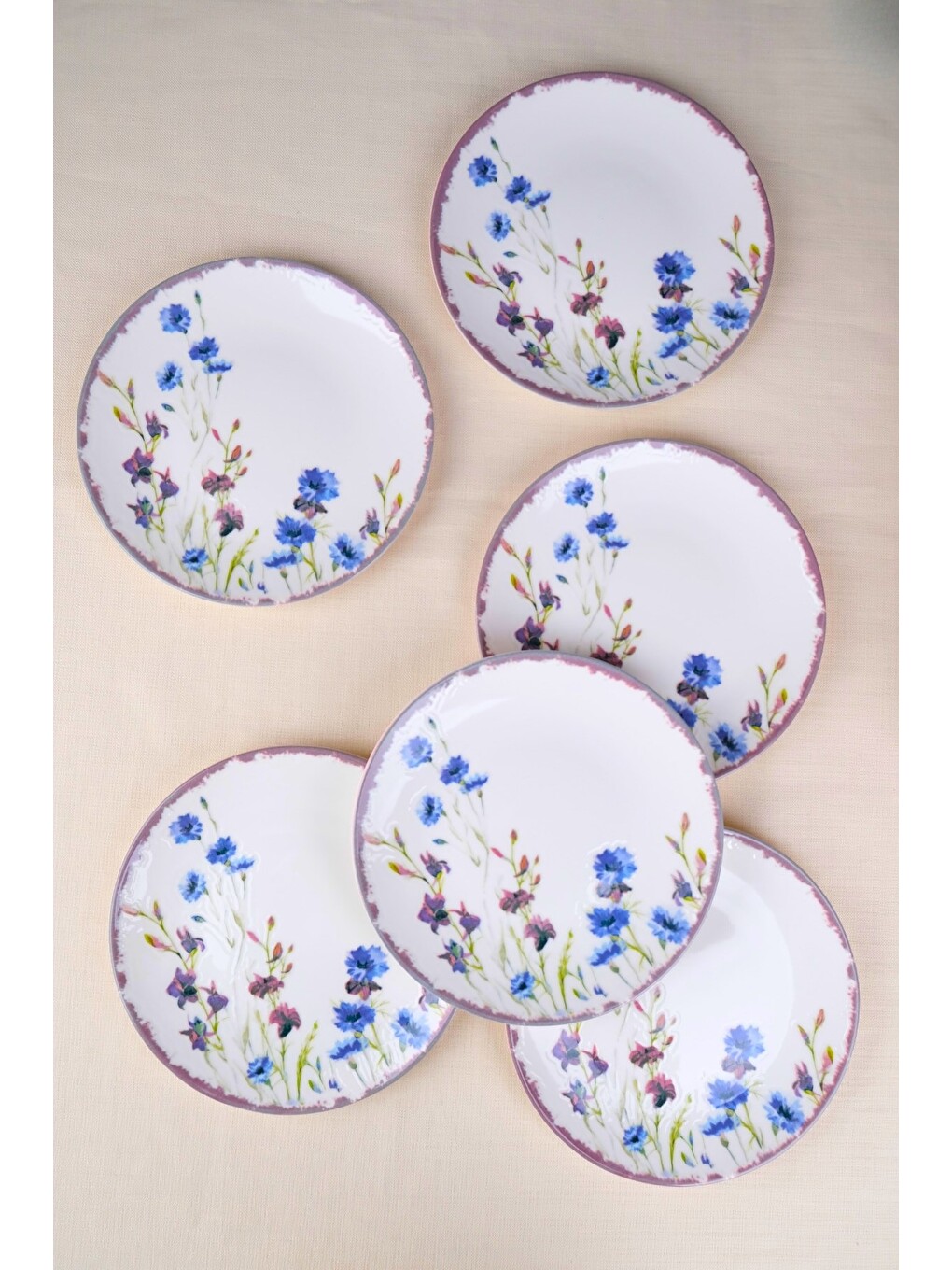Beyaz Porselen Morden Pasta Tabağı Seti 19,50cm 6 Kişilik 6 Parça