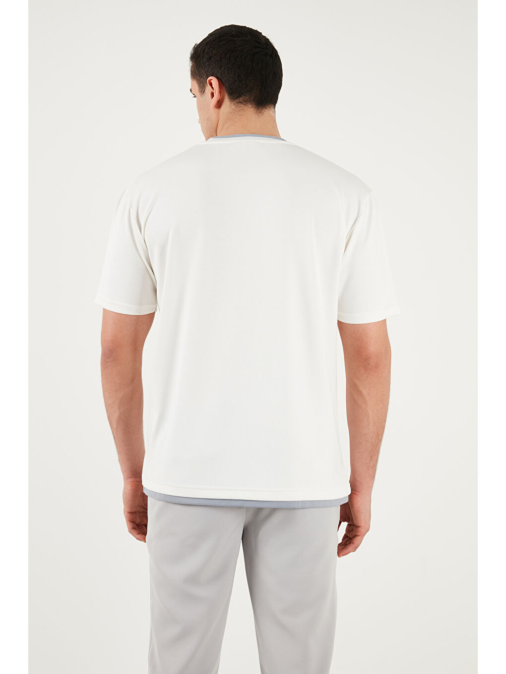 Ekru Regular Fit Bisiklet Yaka Kumaş T Shirt 5904091-5