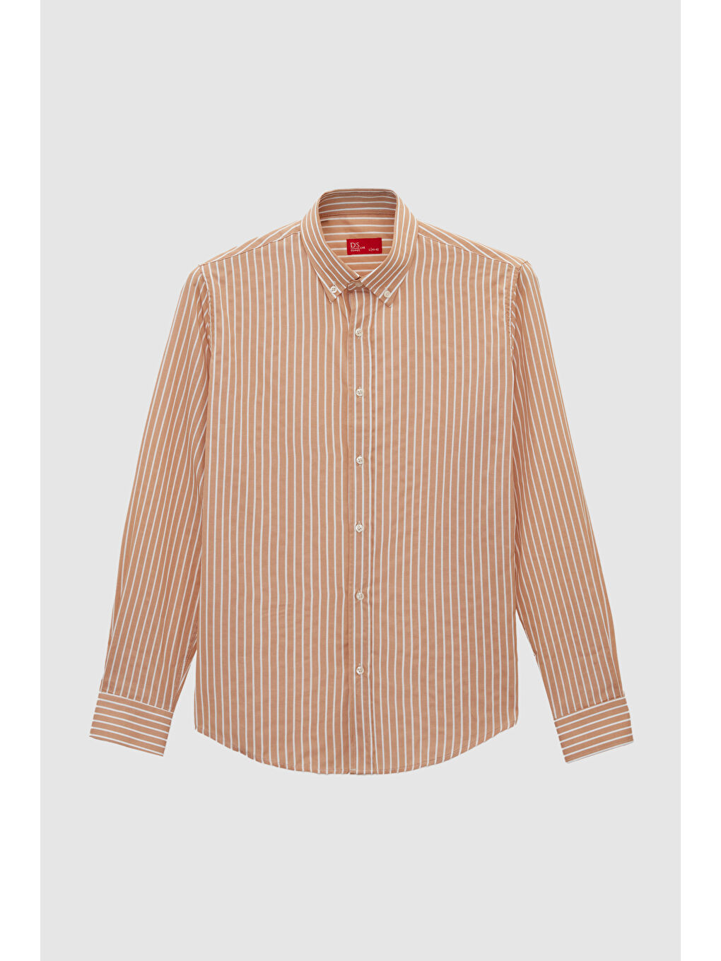 Slim Fit Bej Çizgili Gömlek-4