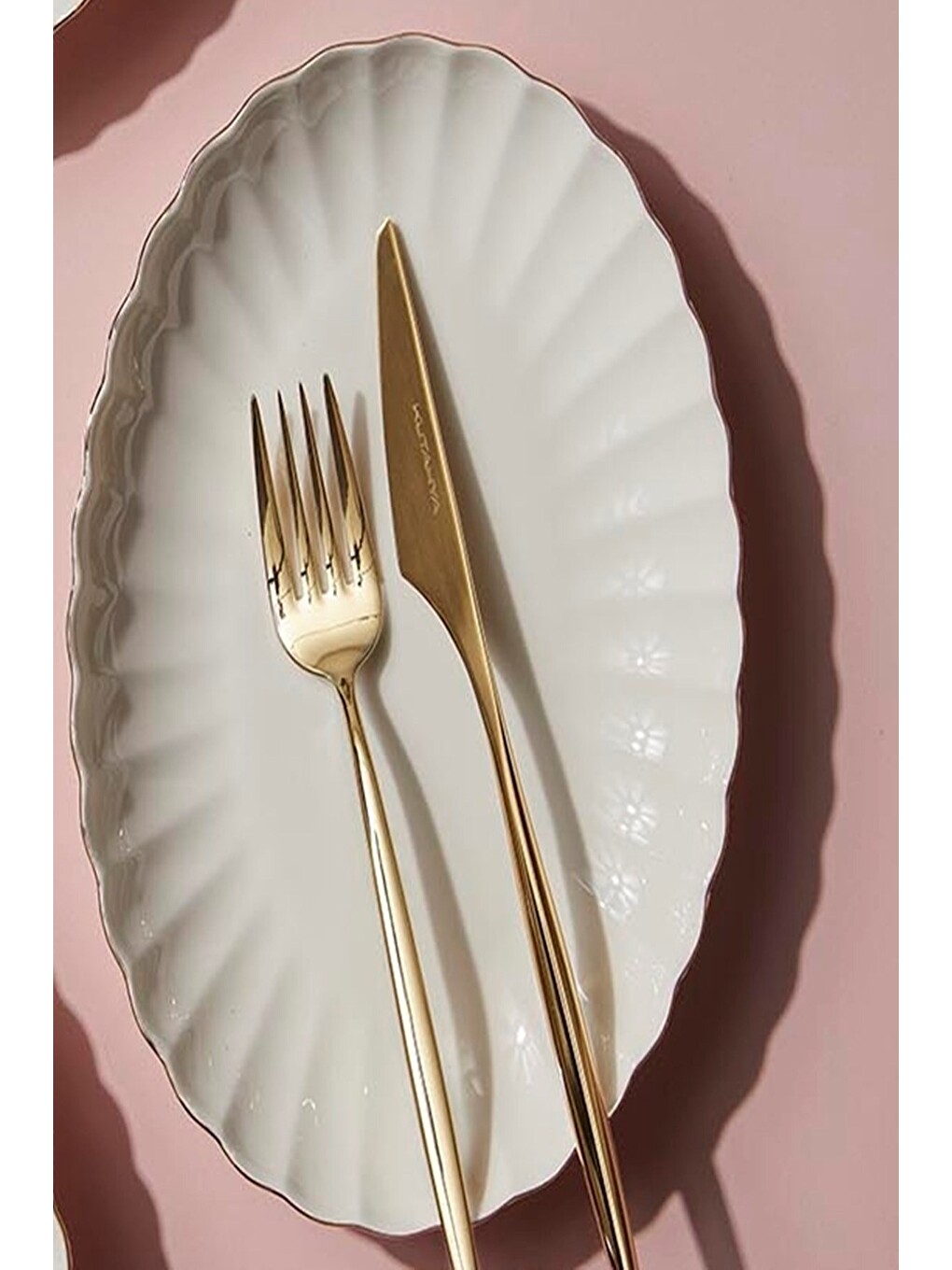 Ekru Bone Luz Altın File Kayık Tabak 24x17cm Tekli BNLZF24KY20-1