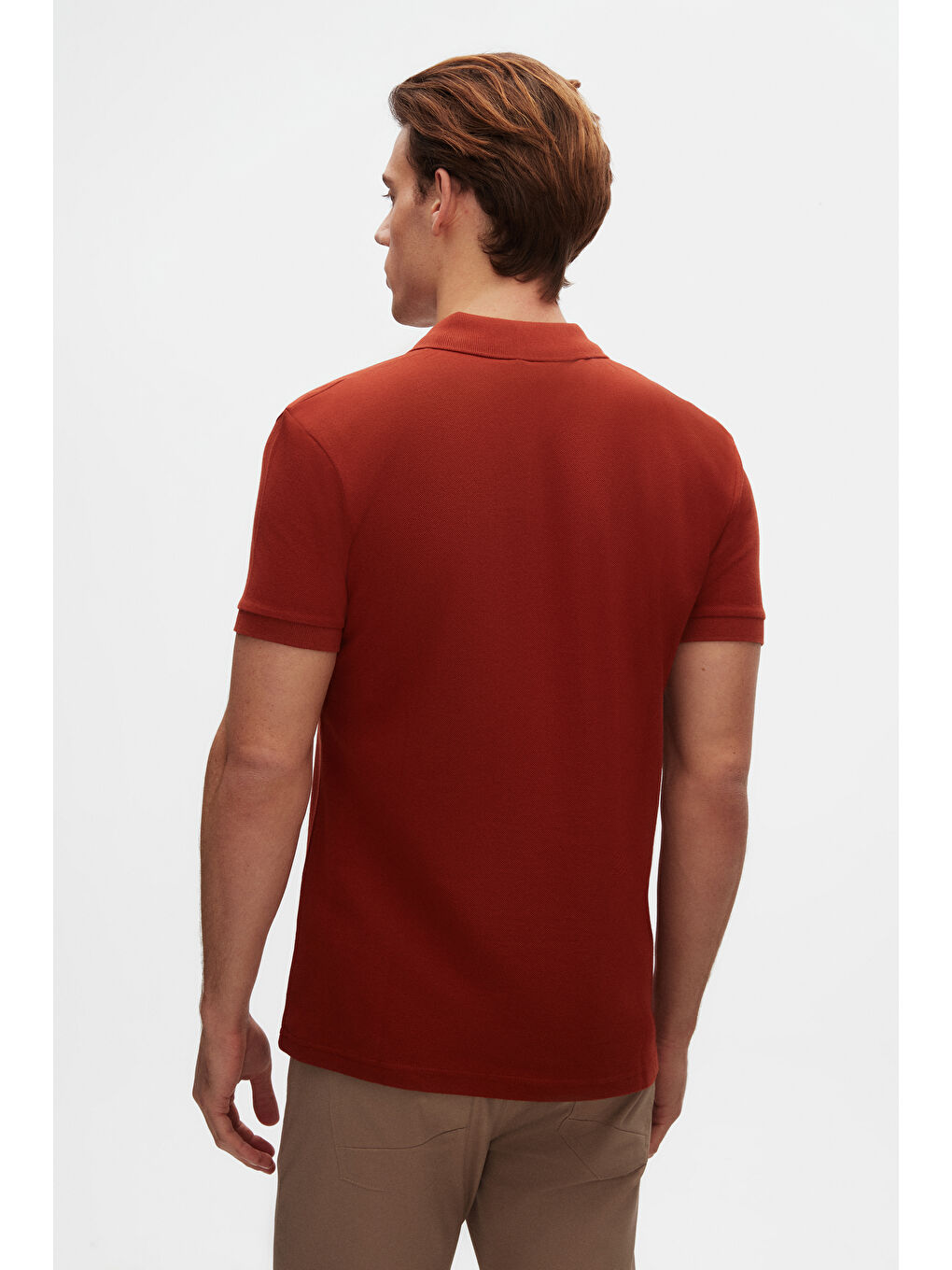Kahverengi Twn Slim Fit Kiremit Pike Dokulu Yarım Fermuarlı Polo Yaka Yazlık T-Shirt-2