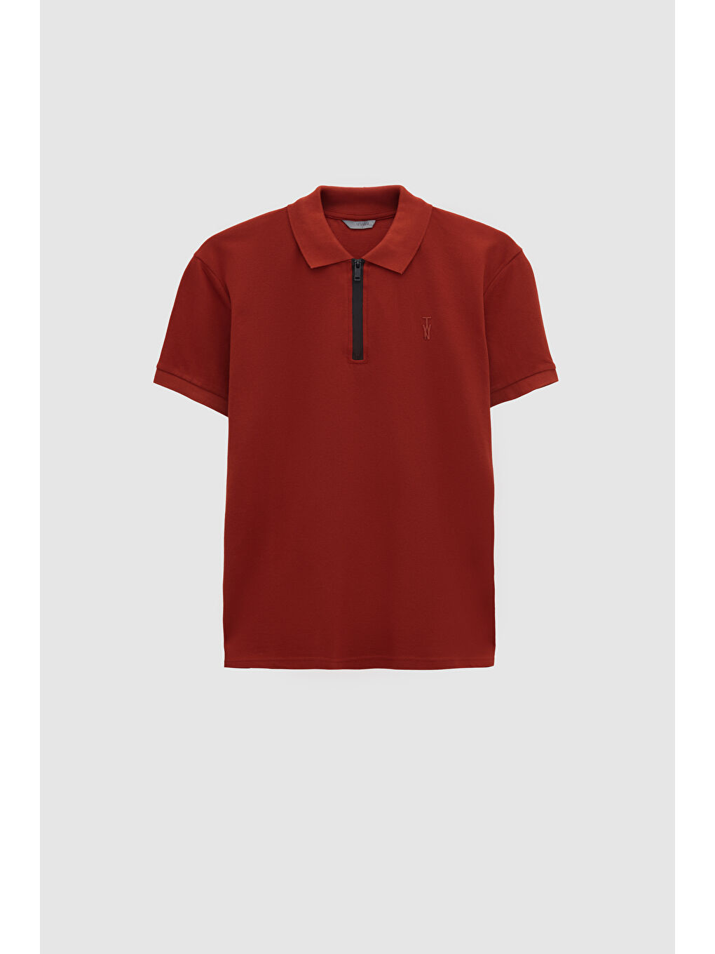 Kahverengi Twn Slim Fit Kiremit Pike Dokulu Yarım Fermuarlı Polo Yaka Yazlık T-Shirt-4