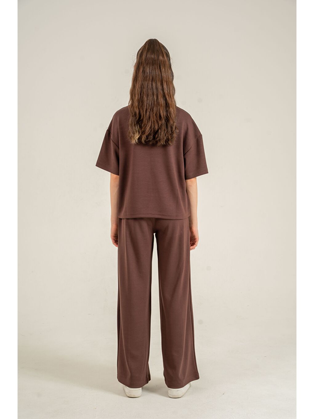 Kahverengi New Team London Nakışlı Yumaşak Dokulu-Comfort Kumaş Kız Çocuk Alt Üst Eşofman Takımı-7