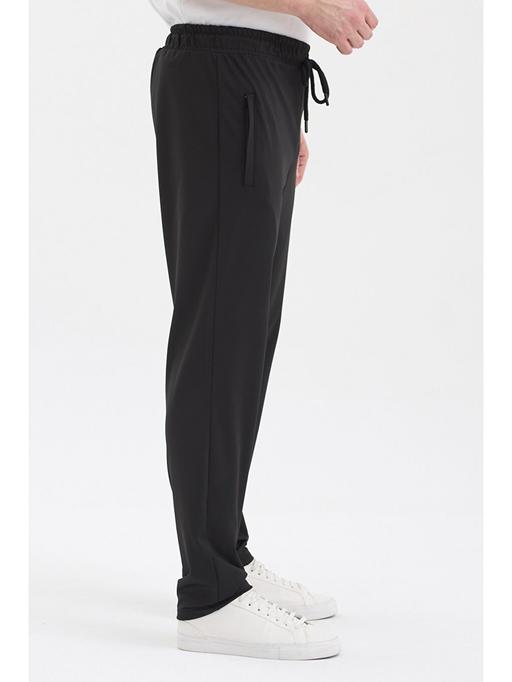 Erkek Siyah Fermuar Cepli Beli Lastikli Dalgıç Kumaş Düz Paça Rahat Pamuklu Eşofman Altı-4