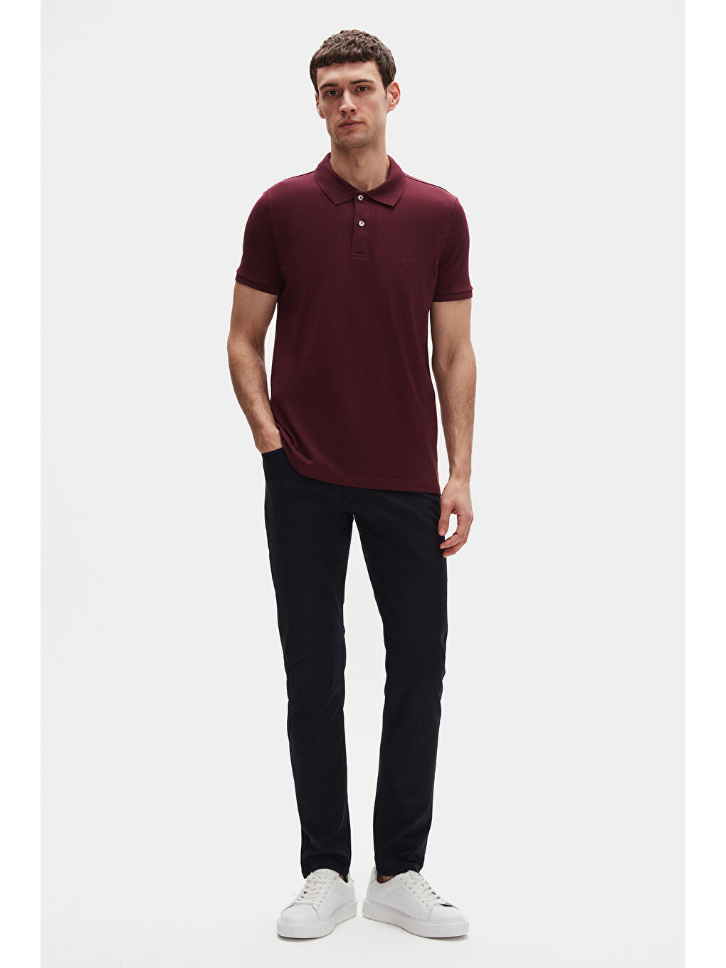 Regular Fit Mürdüm %100 Pamuklu Uzun Ömürlü Kıvrılmaz Polo Yaka Nakışlı T-Shirt-3