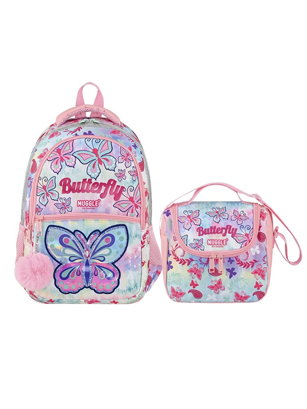 3 Bölmeli Butterfly Okul Çantası + Termoslu Beslenme Çantası