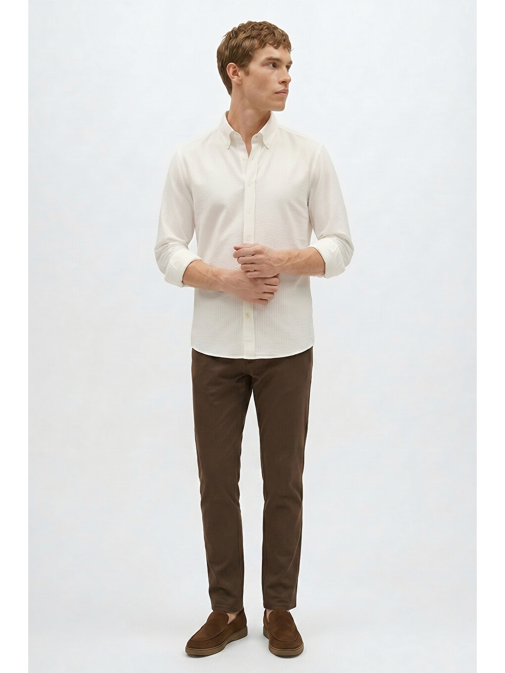Erkek Kahverengi Pamuklu Slim Fit Dar Kesim Armürlü 5 Cepli Esnek Pantolon-3