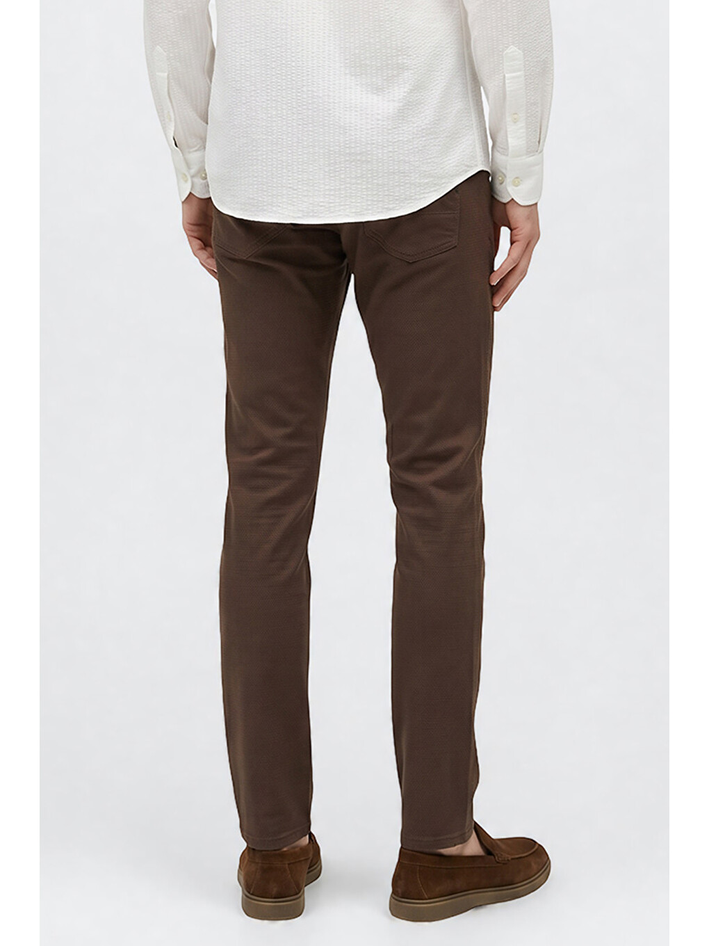 Erkek Kahverengi Pamuklu Slim Fit Dar Kesim Armürlü 5 Cepli Esnek Pantolon-4
