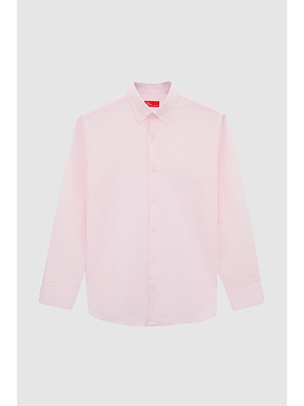 Comfort Pembe Düğmeli Yaka Rahat Kesim Keten Görünümlü %100 Pamuk Gömlek-4