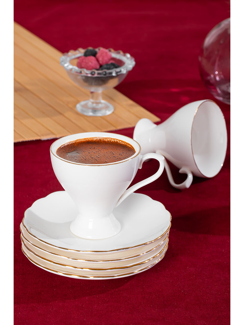 Sarı 4330 Emery 12 Parça 6 Kişilik Yaldızlı Porselen Türk Kahve Fincan Takımı-2