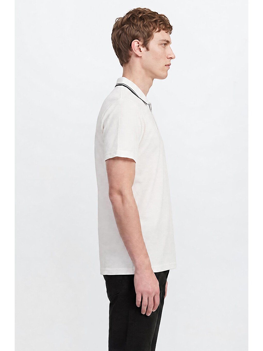 Erkek Ekru Slim Fit Dar Kesim Polo Yaka Jakarlı Esnek Tişört-3