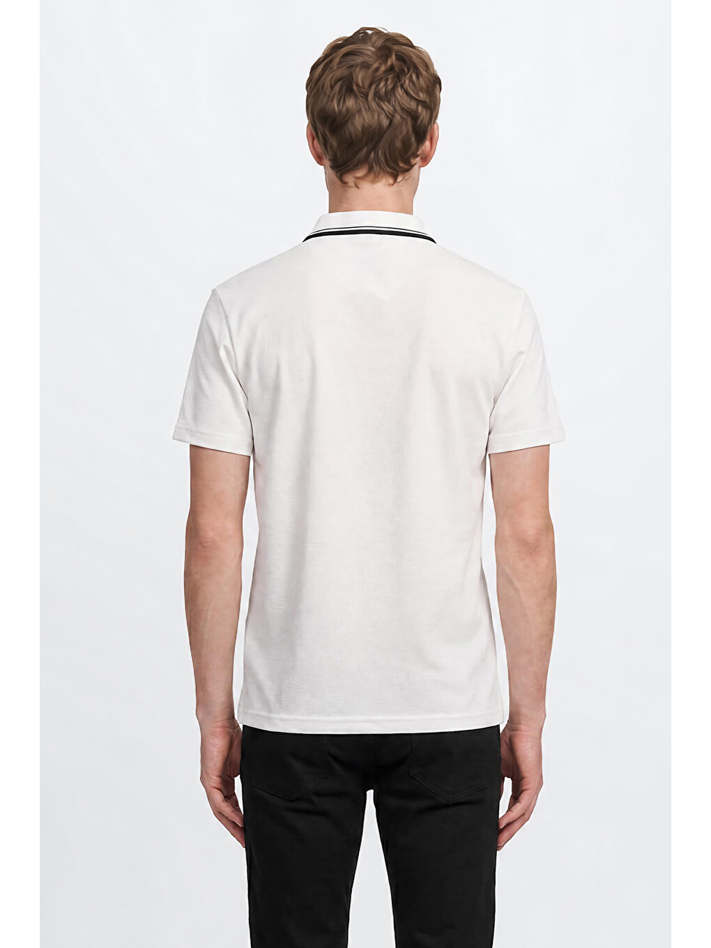 Erkek Ekru Slim Fit Dar Kesim Polo Yaka Jakarlı Esnek Tişört-4