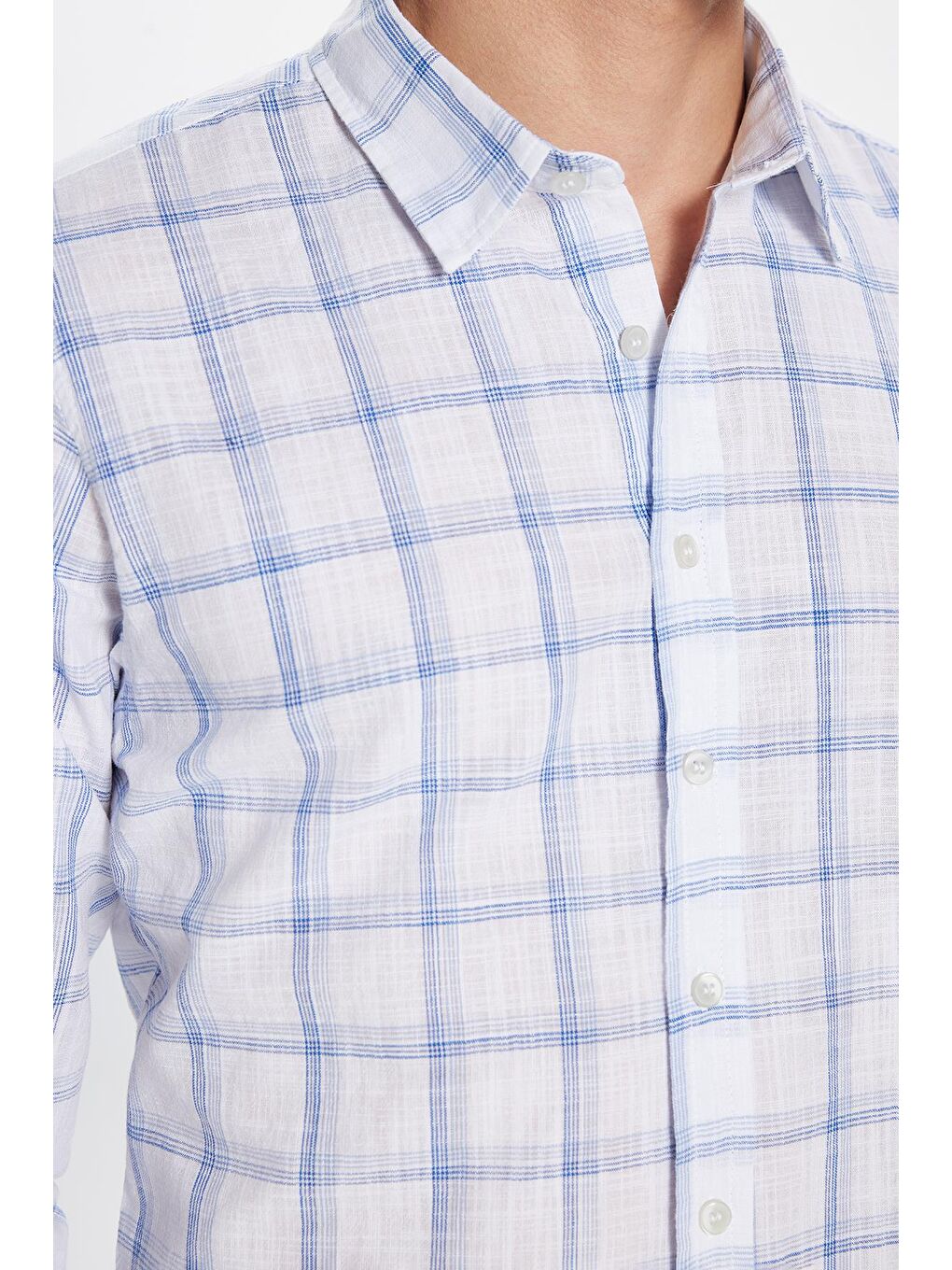 Karışık Erkek Slim Fit Dar Kesim %100 Pamuk Keten Doku Kareli Gömlek-3