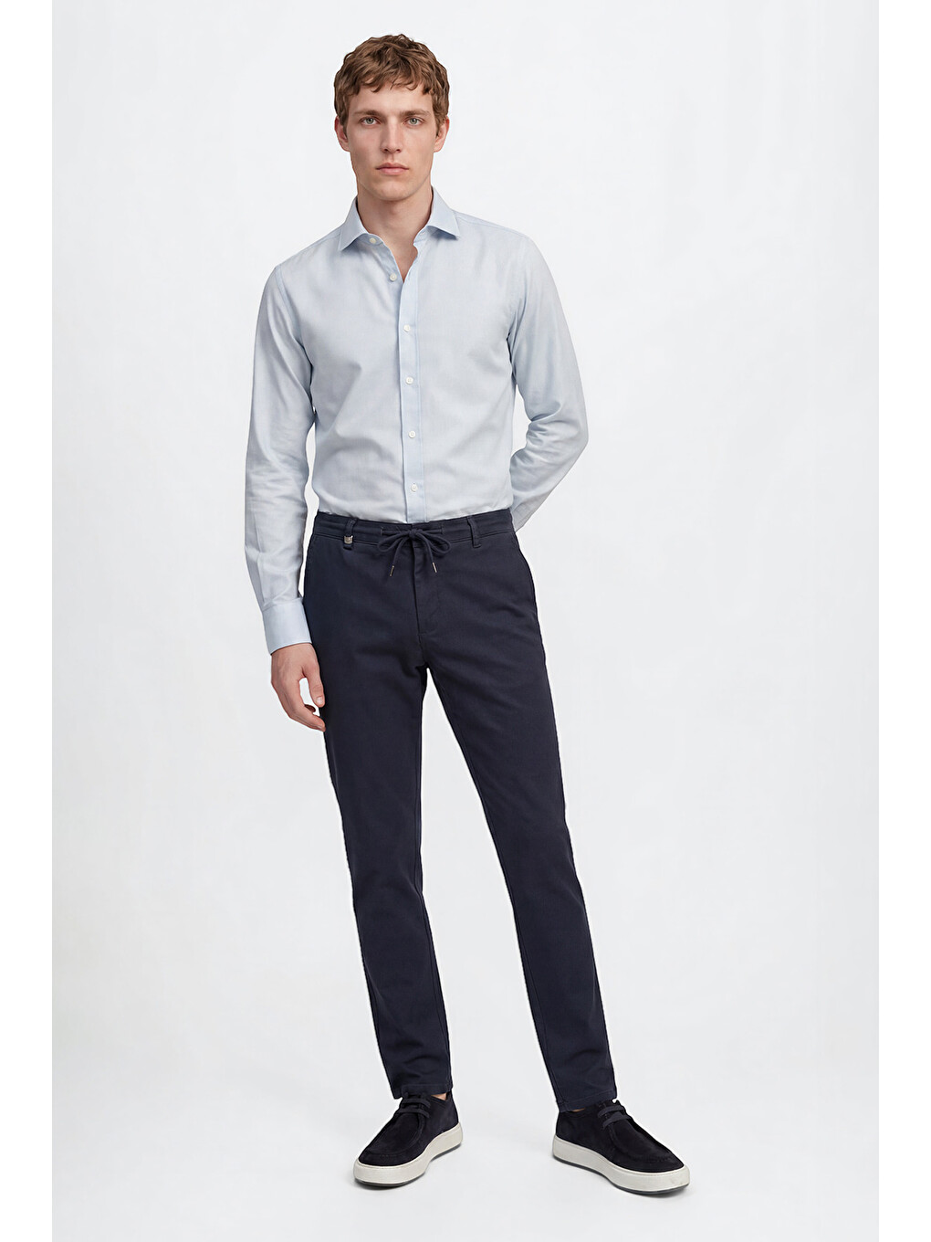 Erkek Lacivert Pamuklu Slim Fit Dar Kesim Yan Cepli Armürlü Esnek Casual Pantolon-2