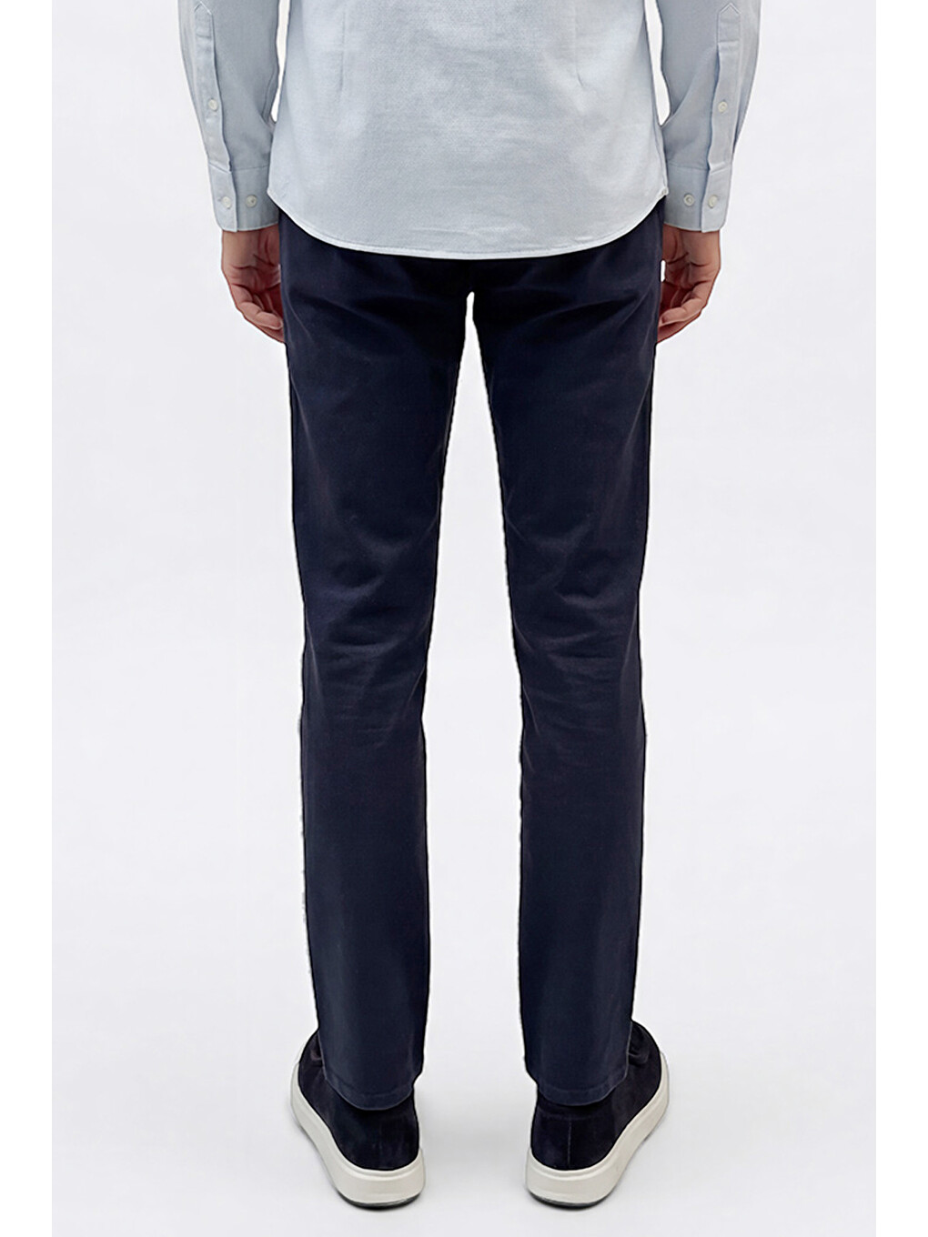 Erkek Lacivert Pamuklu Slim Fit Dar Kesim Yan Cepli Armürlü Esnek Casual Pantolon-4
