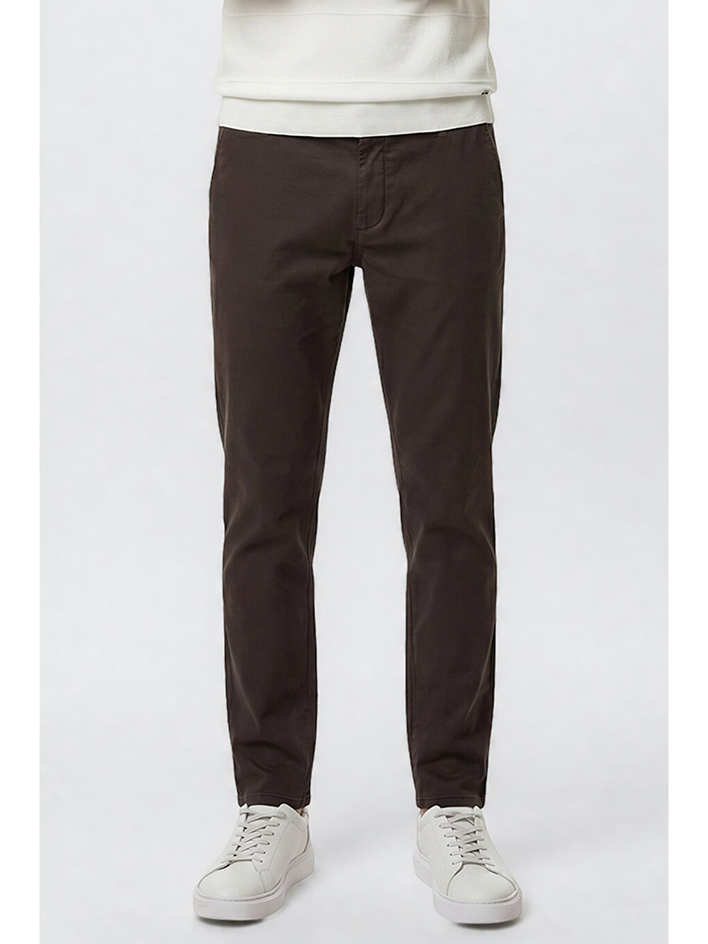 Erkek Kahverengi Pamuklu Slim Fit Dar Kesim Yan Cepli Armürlü Esnek Casual Pantolon-1