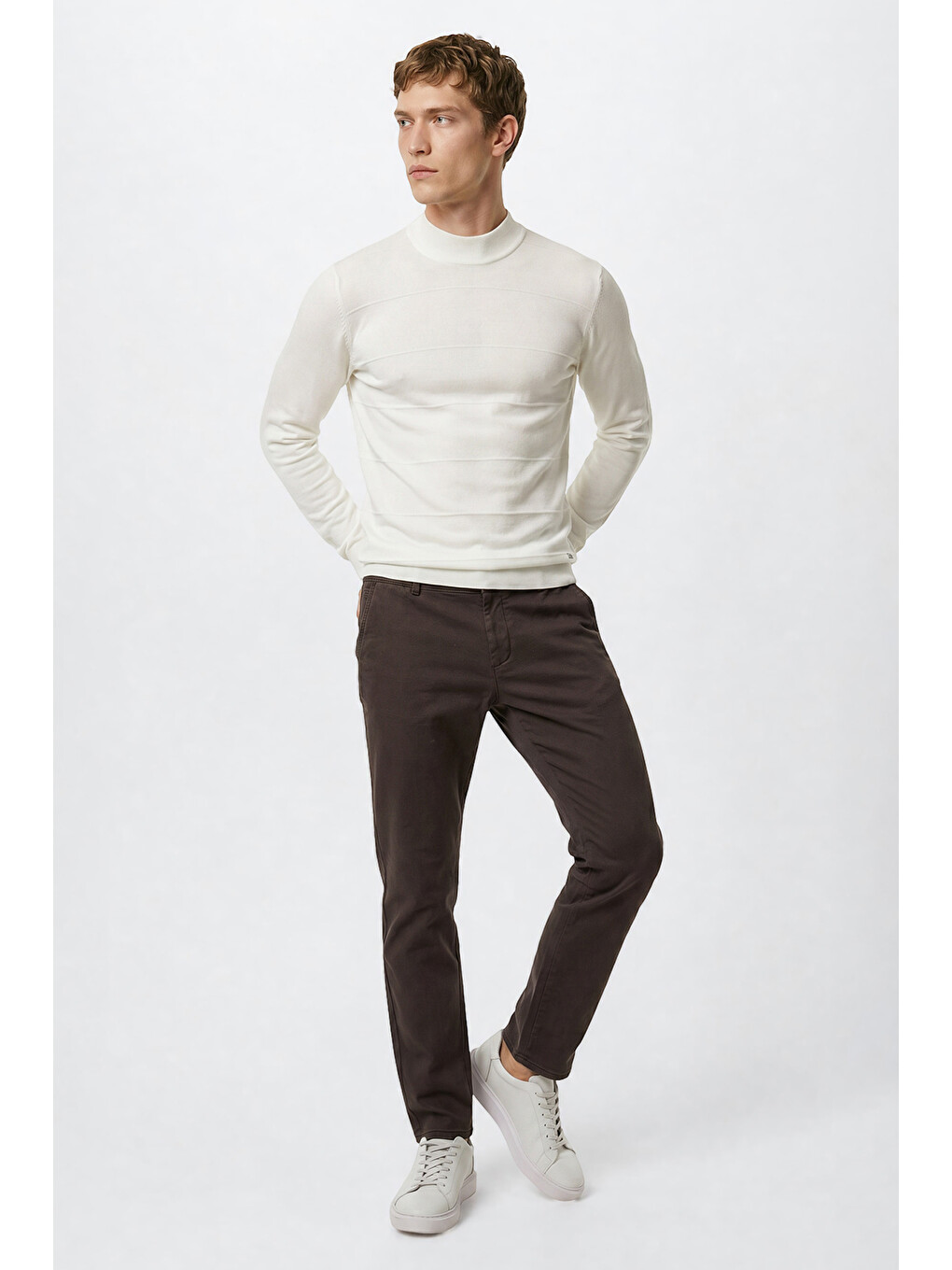 Erkek Kahverengi Pamuklu Slim Fit Dar Kesim Yan Cepli Armürlü Esnek Casual Pantolon-2