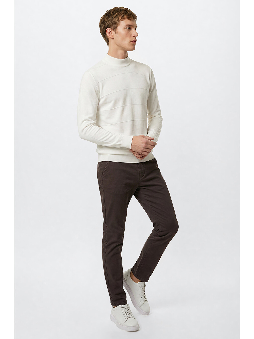 Erkek Kahverengi Pamuklu Slim Fit Dar Kesim Yan Cepli Armürlü Esnek Casual Pantolon-3