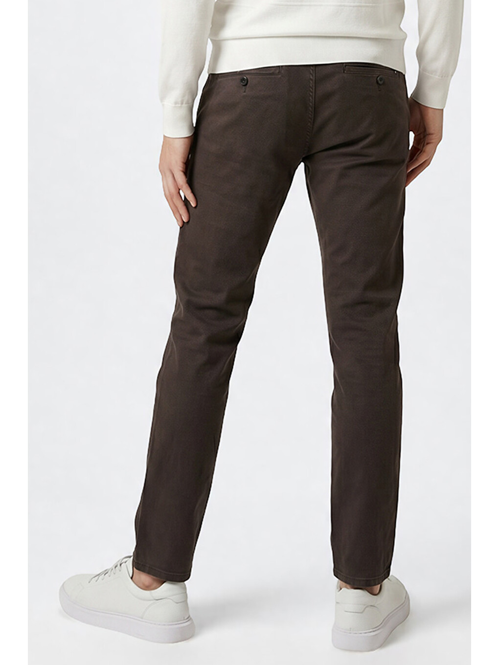 Erkek Kahverengi Pamuklu Slim Fit Dar Kesim Yan Cepli Armürlü Esnek Casual Pantolon-4
