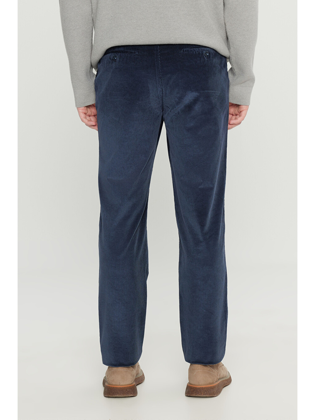 Erkek Lacivert Pamuklu Kadife Slim Fit Dar Kesim Yan Cepli Desenli Pantolon-4