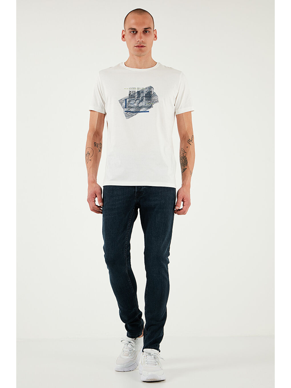 Lacivert Streç Pamuklu Slim Fit Normal Bel Dar Paça Jeans 1124S80NAPOLI