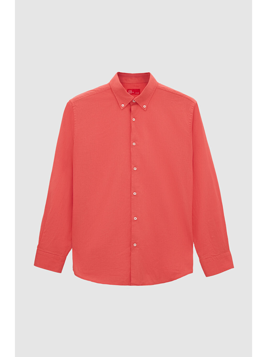 Kırmızı Comfort Nar Çiçeği Düğmeli Yaka Rahat Kesim Keten Görünümlü %100 Pamuk Gömlek-4