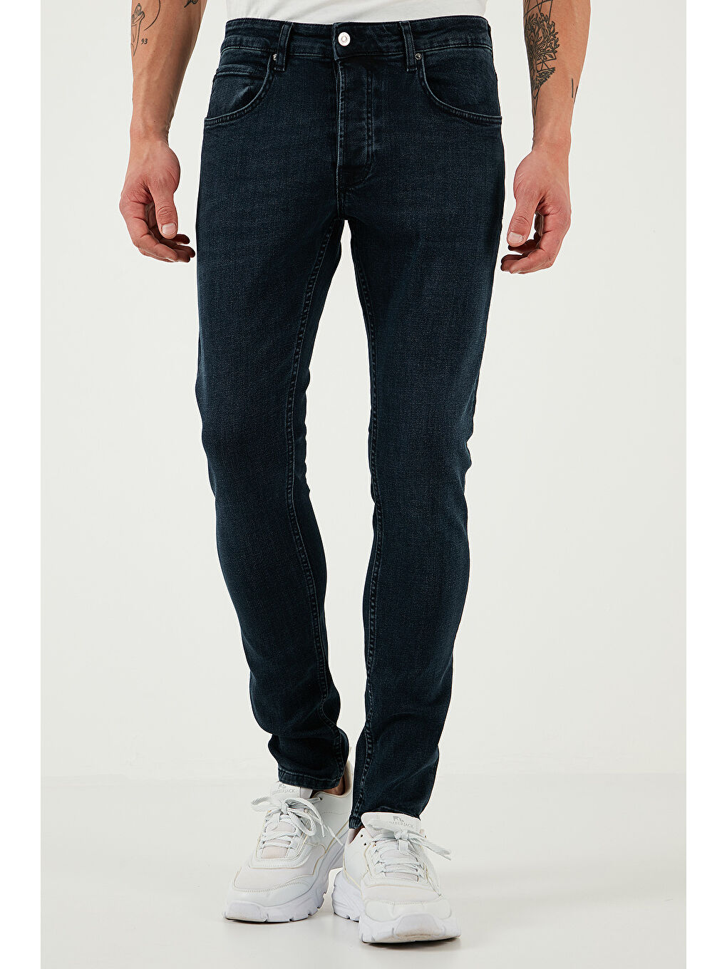 Lacivert Streç Pamuklu Slim Fit Normal Bel Dar Paça Jeans 1124S80NAPOLI-1